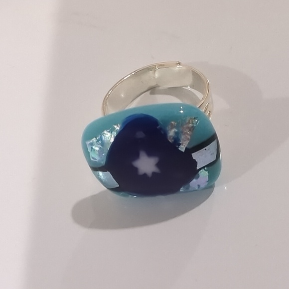 Handmade glass star of david bursting statement ring silver plated adjustable - Picture 4 of 4